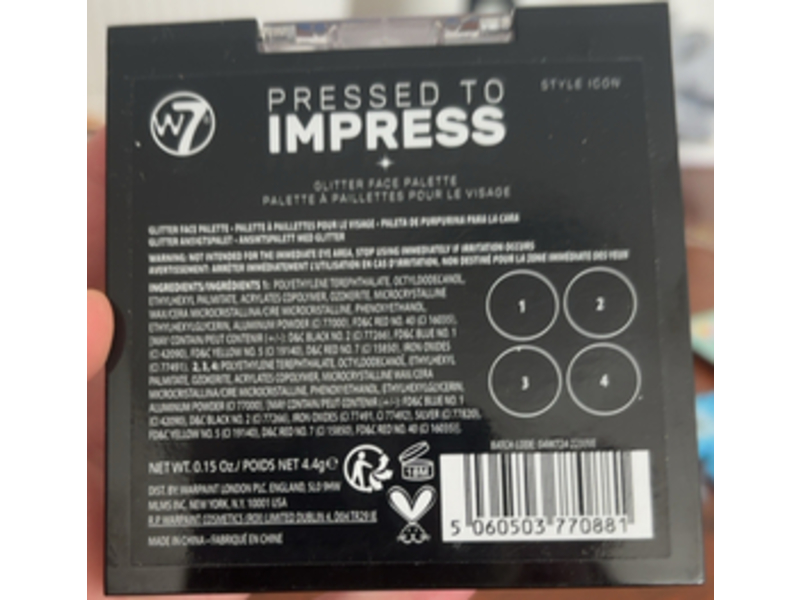 W7 Pressed To Impress Glitter Face-Palette, Style Icon, 0.15 oz/4.4 g