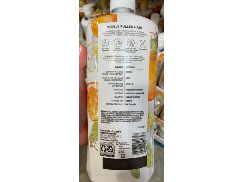 Pantene Volumizing Shampoo, Jasmine & Citrus, 38.2 fl oz/1.13 L