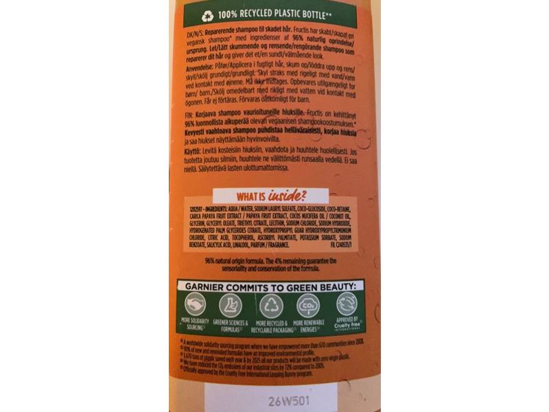 Garnier Fructis Repairing Shampoo, Papaya Hair Food, 350 mL