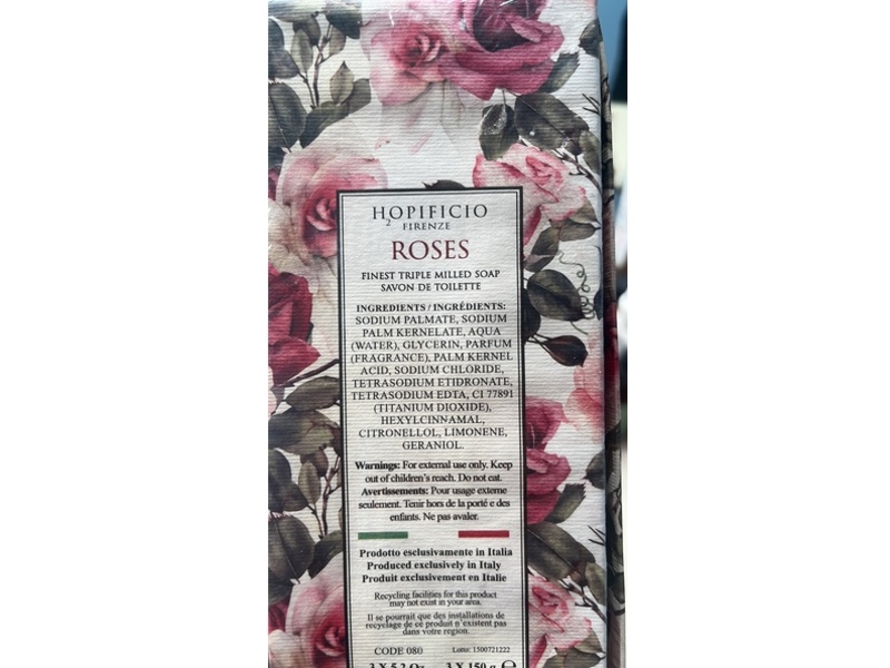 Hopificio Triple Milled Soap, Roses, 5.2 oz/450 g, Pack Of 3