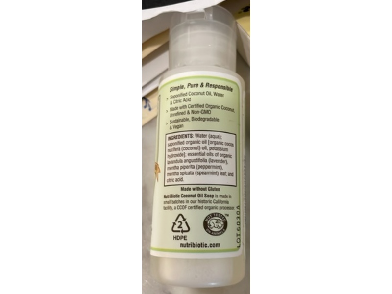 NutriBiotic Pure Coconut Oil Soap, Lavender & Mint, 2 fl oz/59 mL