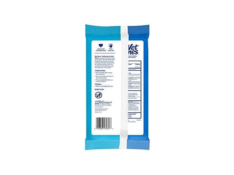 Wet Ones Antibacterial Hand Wipes, Ocean Breeze, 50 Count
