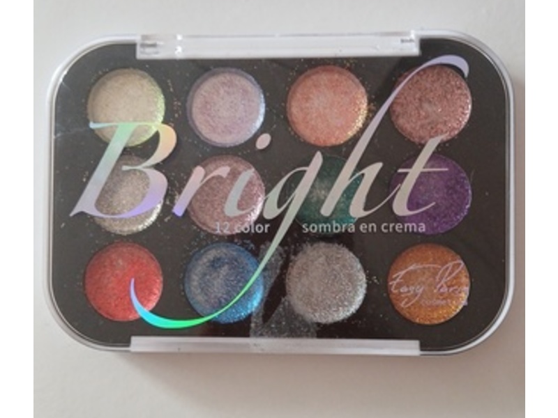 Easy Paris Cosmetics Bright 12 Color Glitter Eyeshadow Palette, 7.2 g