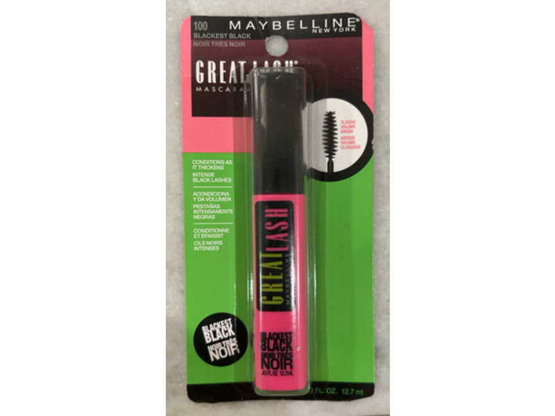 Maybelline New York Great Lash Washable Mascara, 100 Blackest Black, 0.43 fl oz/12.7 mL