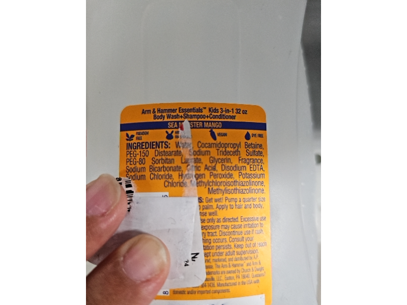 Arm & Hammer Essentials Kids 3-In-1 Body Wash + Shampoo+ Conditioner, Sea Monster Mango, 32 fl oz/946 mL