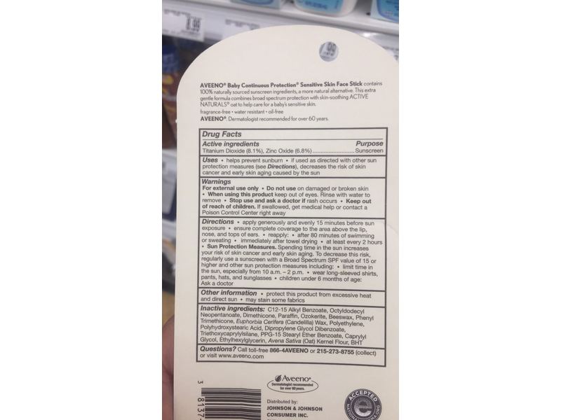 Aveeno Baby Continuous Protection Sensitive Skin Sunscreen Stick, SPF 50, 0.5/14 g