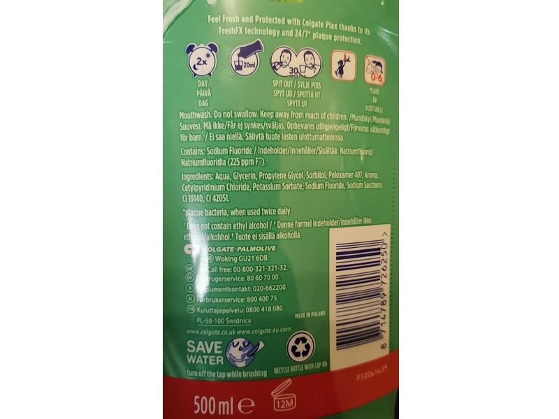 Colgate Plax Fresh & Protect Mouthwash, Soft Mint, 500 mL