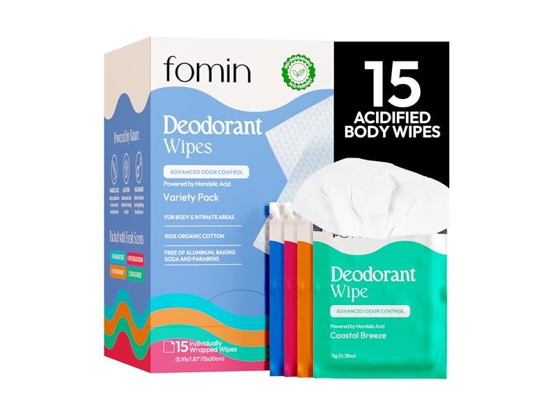 Fomin Deodorant Wipes, Variety Pack, 5.64 oz/160 g, 15 Count