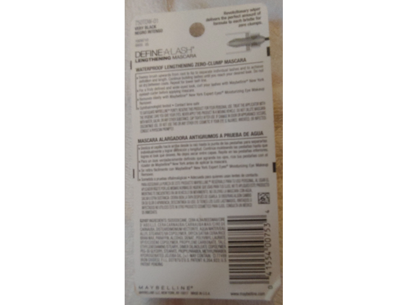 Maybelline New York Define-A-Lash Lengthening Mascara, Waterproof, 811 Very Black, 0.22 fl oz/6.5 mL