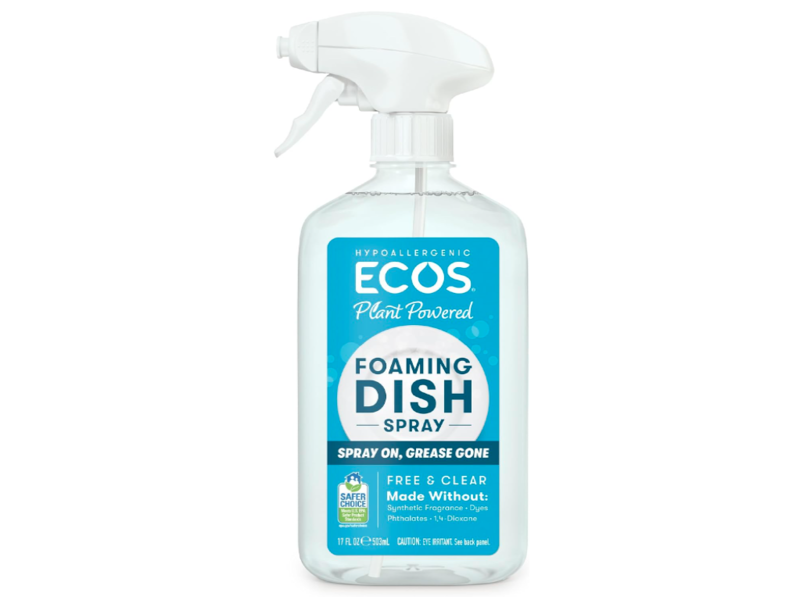 Ecos Foaming Dish Spray, Free & Clear, 17 fl oz/503 mL, Pack Of 4