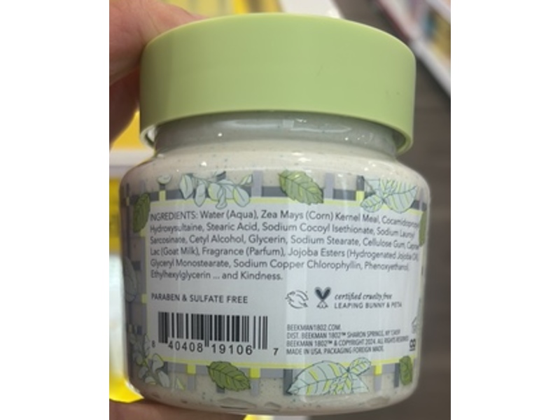 Beekman 1802 Exfoliating Milk Body Scrub, Mint + Eucalyptus & Basil, 8 fl oz/236 mL