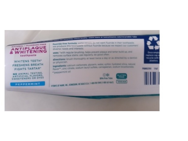 The Original Tom's Of Maine Antiplaque & Whitening Toothpaste, Peppermint, 4.7 oz/177 g