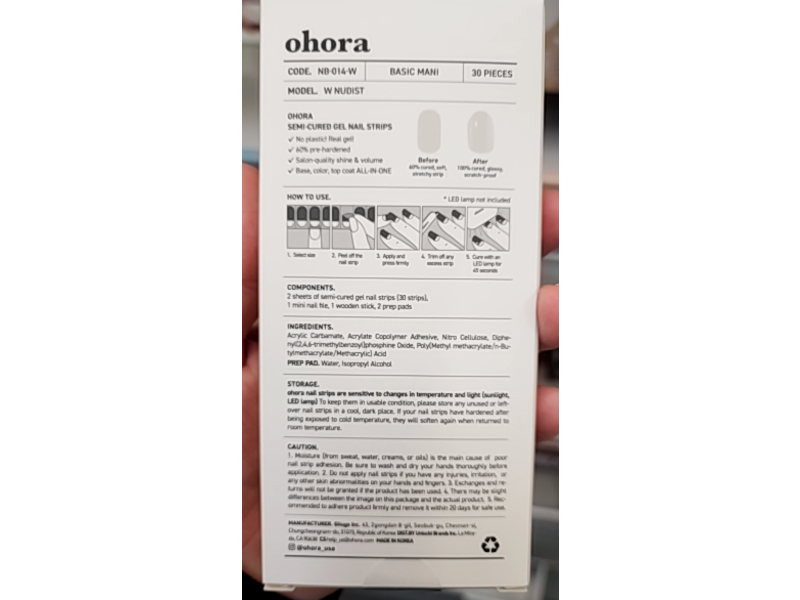 Ohora Semi-Cured Gel Nail Strips Kit, Nudist, 30 Count