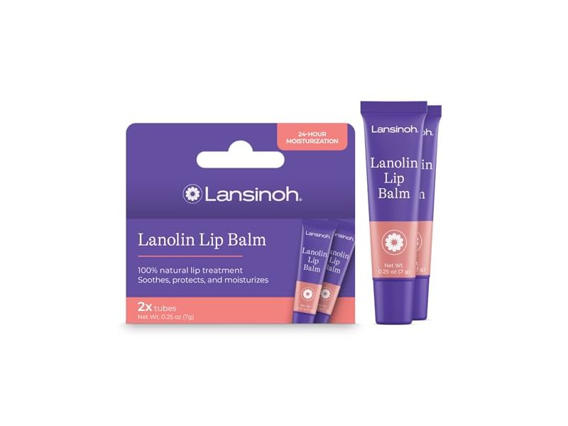 Lansinoh Lip Balm, Lanolin, 0.25 oz/7 g, 2 Count