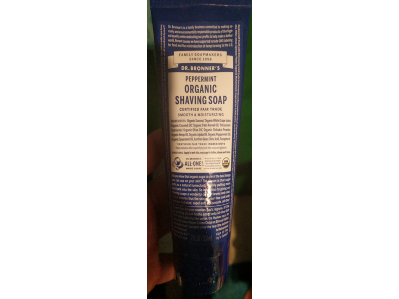 Dr. Bronner's Organic Shaving Soap, Peppermint, 7 fl oz/207 mL
