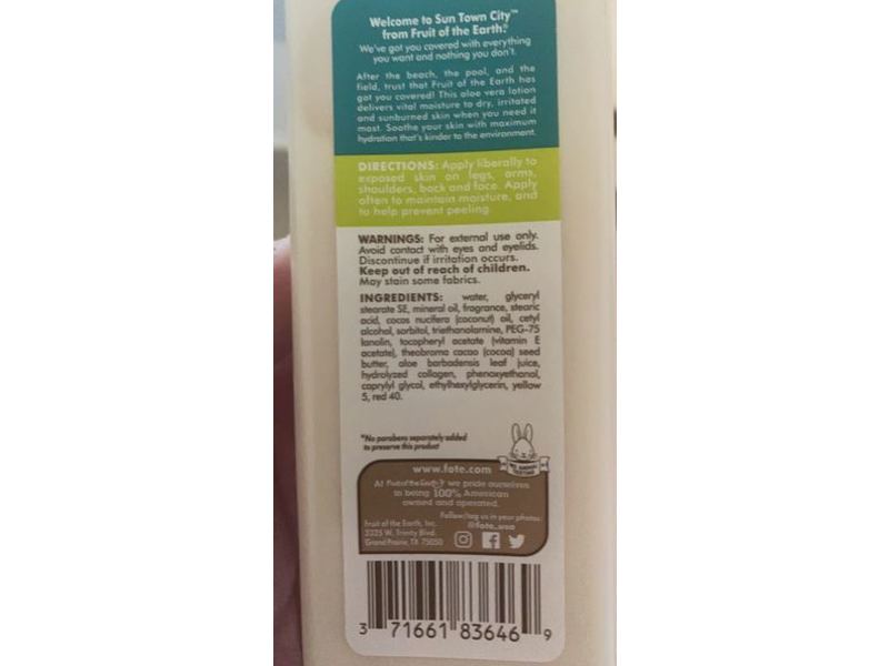 Fruit Of The Earth Sun Town City After Sun Lotion, Aloe Vera, 8 fl oz/237 ml
