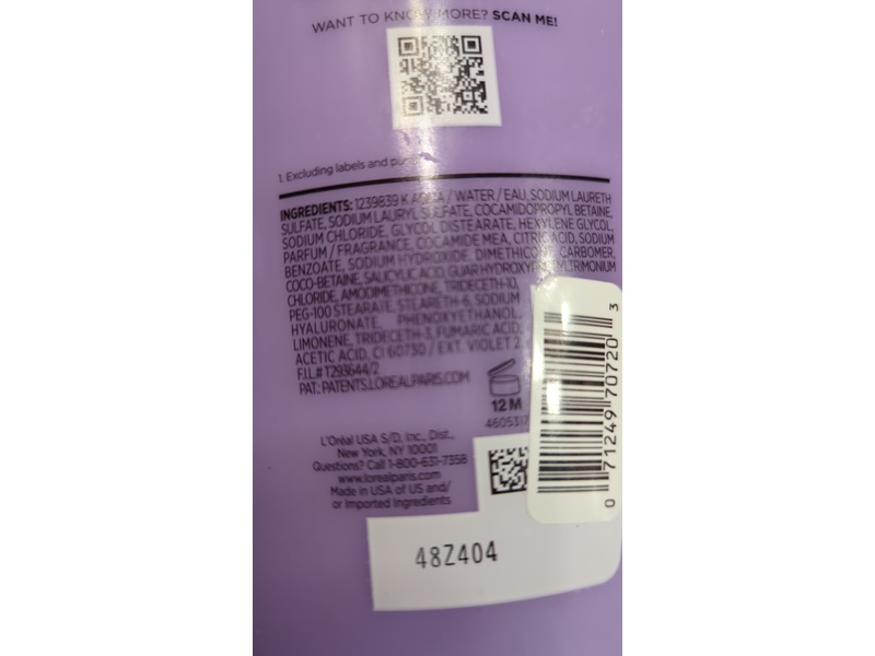 L'Oreal Paris Elvive Hyaluron + Plump Hydrating Shampoo, Hyaluronic Acid, 40 fl oz/1.18 L