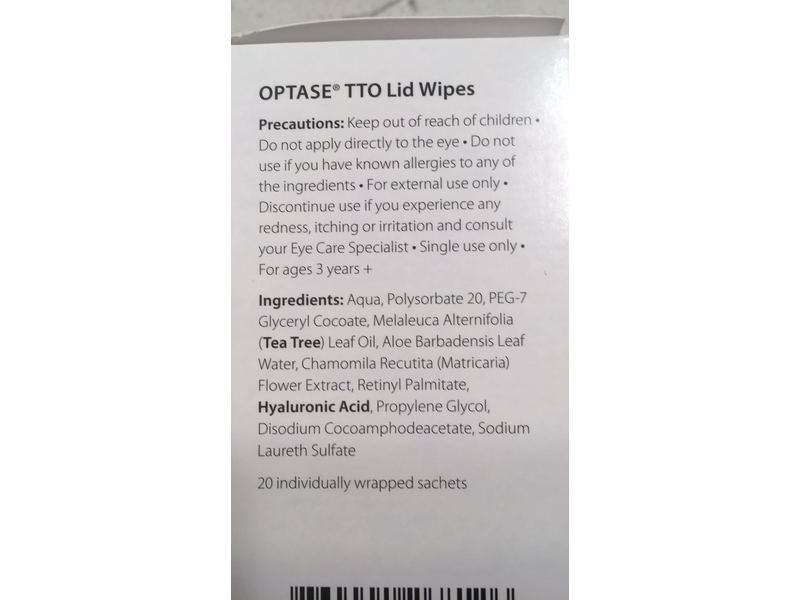 Optase TTO Eyelid Cleansing Wipes, 20 Ct