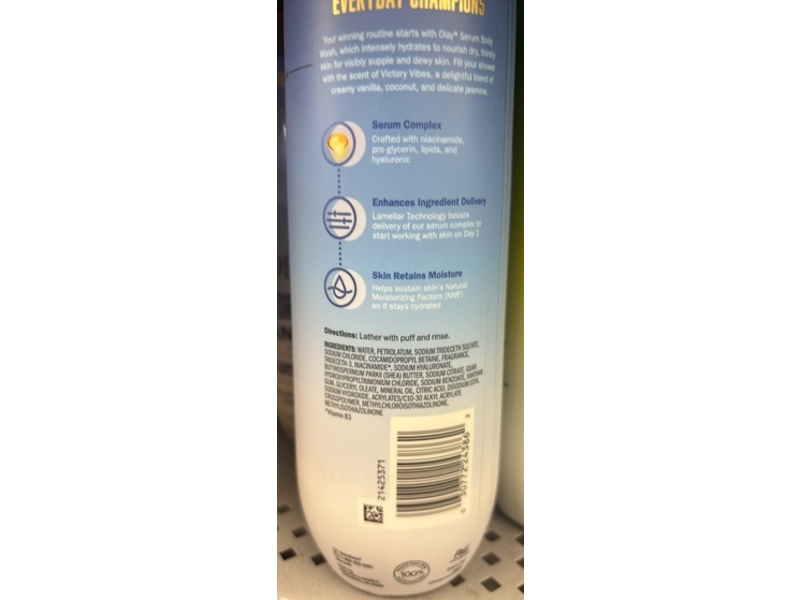 Olay Hyaluronic Serum Complex Body Wash, Victory Vibes Vanilla Scent, 20 fl oz/591 mL