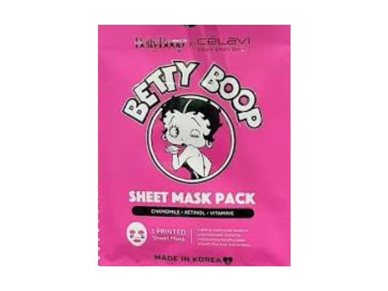 Betty Boop X Celavi Sheet Mask Pack, Chamomile + Retinol + Vitamin E, 1 Count