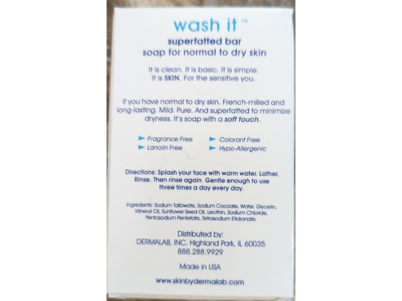 Skin By Dermalab Wash It Superfatted Bar, Sensitive Skin, 4.5 oz/127 g, Pack Of 2