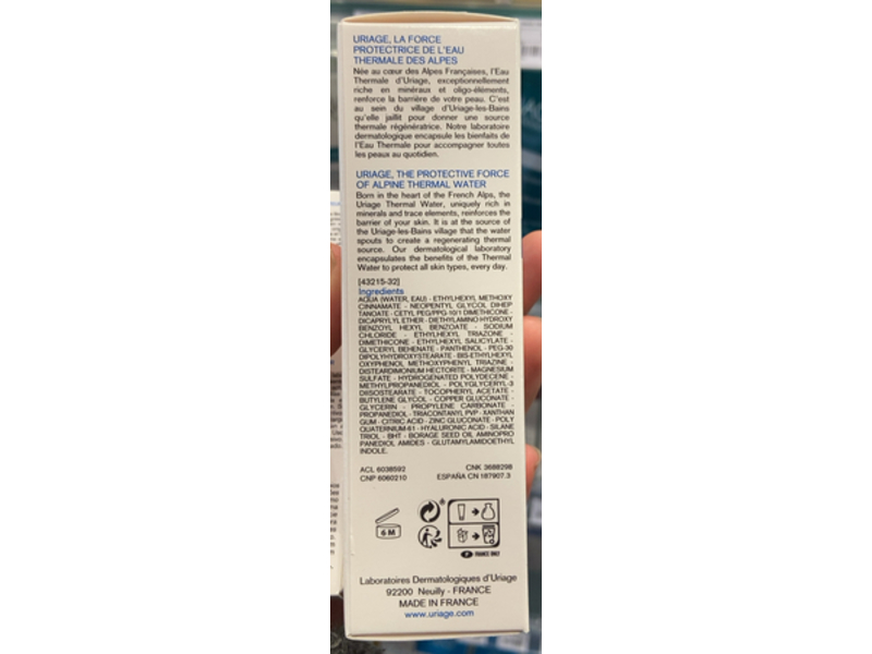 Uriage Bariederm Cica Cream, Copper Zinc, SPF 50 +,1.35 fl oz/40 mL