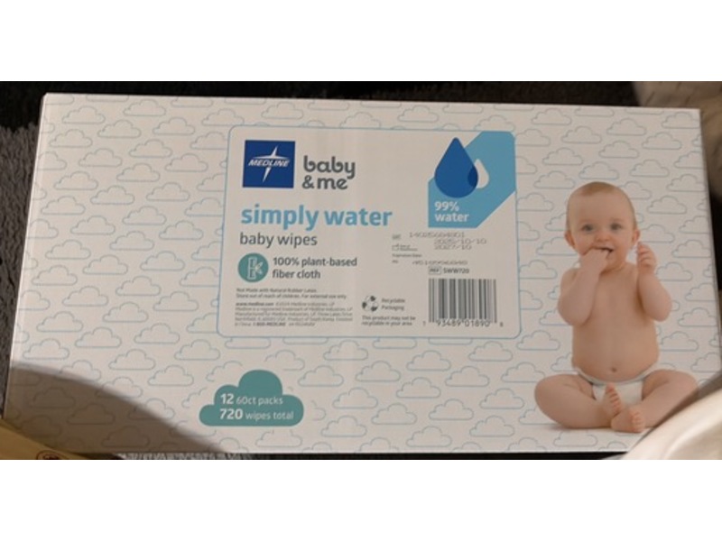 Medline Baby & Me Simply Water Baby Wipes, 12 Packs, 720 Count