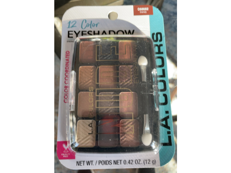 L.A. Colors 12 Color Eyeshadow Palette, Trendy, 0.42 oz/12 g
