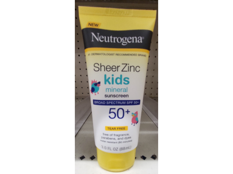 Neutrogena Sheer Zinc Kids Mineral Sunscreen, Tear Free, SPF 50+, 3 fl oz/88 mL
