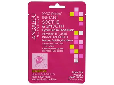 Andalou Naturals 1000 Roses Instant Sooth & Smooth Hydro Serum Facial Mask, 0.6 fl oz/18 mL