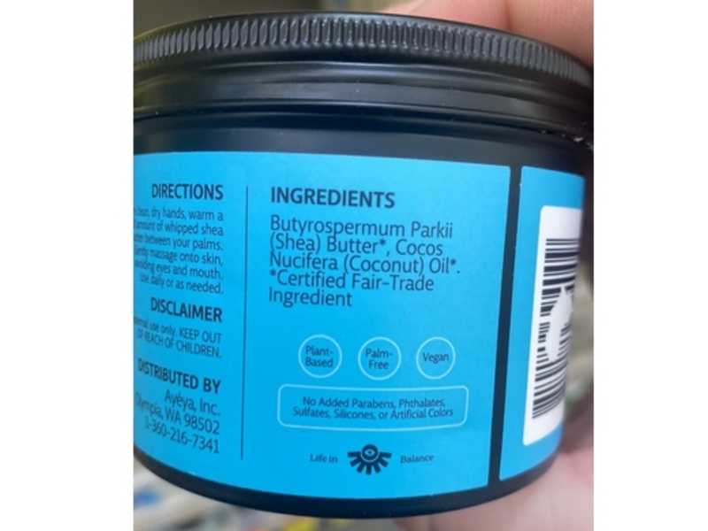 Ayeya Whipped Body Butter, Fragrance free, 5 oz/141 g