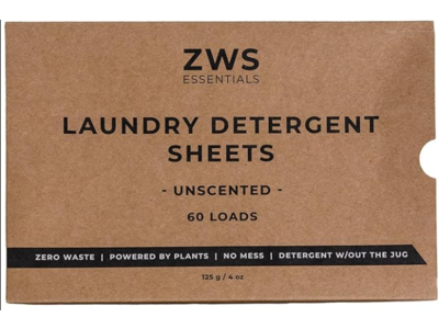 ZWS Essentials Laundry Detergent Sheets, Unscented, 60 Loads, 4 oz/125 g