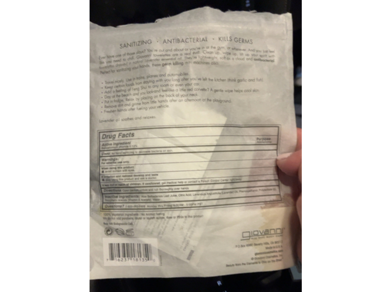 Giovanni Relax Sanitizing Towelettes, Lavender Calm, 20 Count