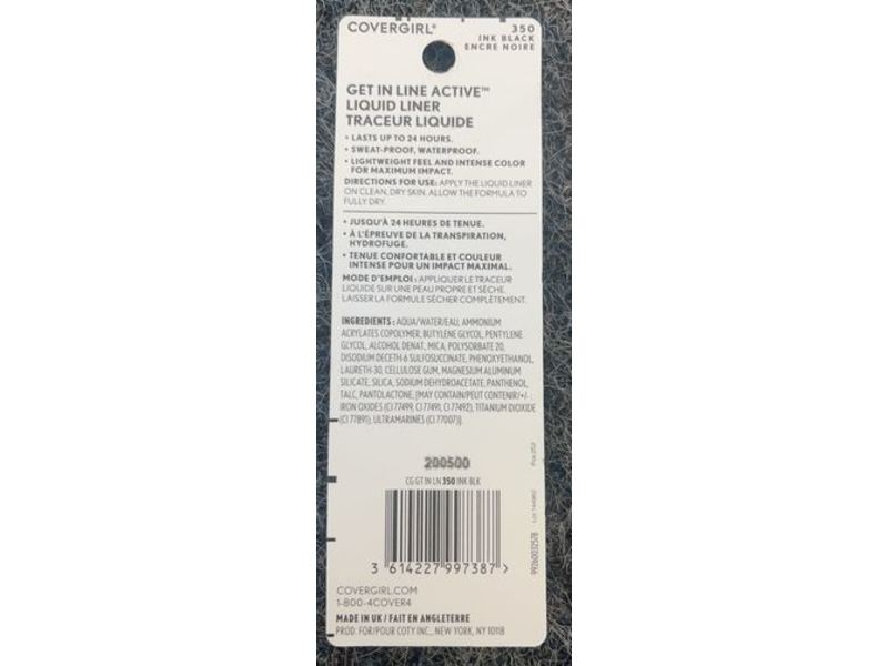 Covergirl Get In Line Active Eyeliner, 350 Ink Black, 0.8 fl oz/ 25 mL