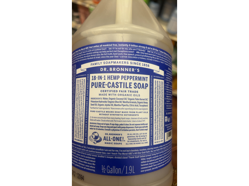 Dr Bronner's Pure-Castile Soap, Hemp Peppermint, 1.9 L