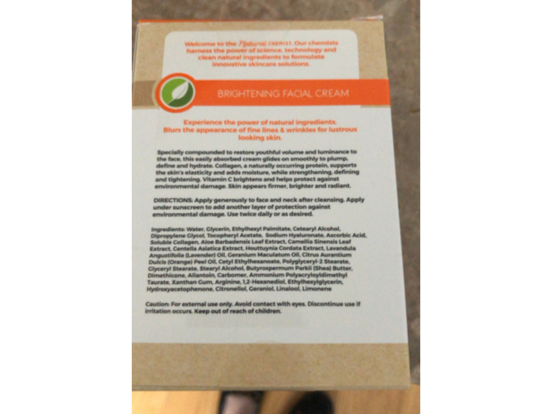 Natural Chemist Brightening Facial Cream, Vitamin C & Collagen, 1.69 fl oz/50 mL