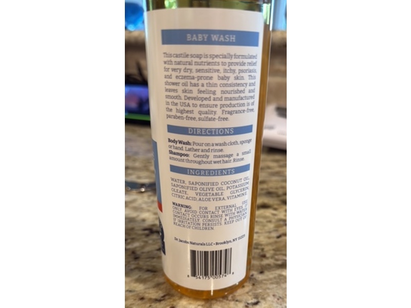 Dr. Jacobs Pure Castile Baby Wash & Shampoo, 16 fl oz/473 mL