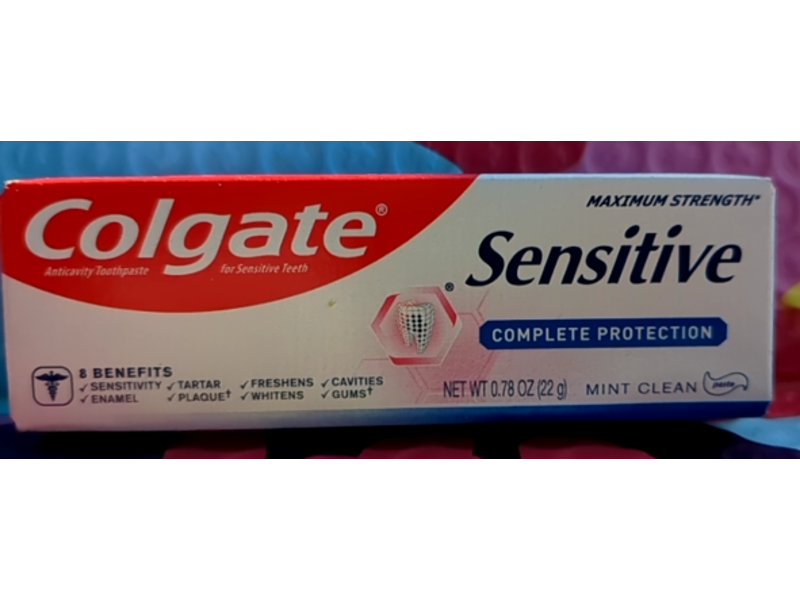 Colgate Sensitive Maximum Strength Complete Protection Toothpaste, Mint Clean, 0.78 oz/22 g, Pack Of 8