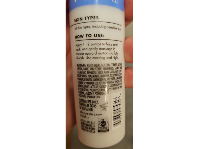 e.l.f Skin Moisturizer, Oat Milk + Ceramides & Niacinamide, 2.54 fl oz/75 mL