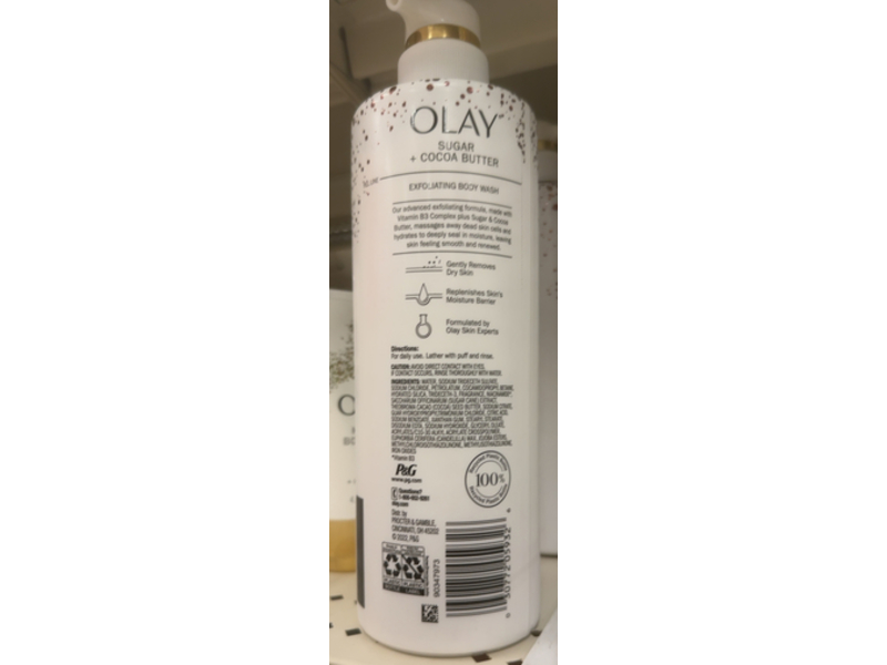 Olay Exfoliating & Moisturizing Vitamin B3 Body Wash, Sugar & Cocoa Butter, 20 fl oz/591 mL