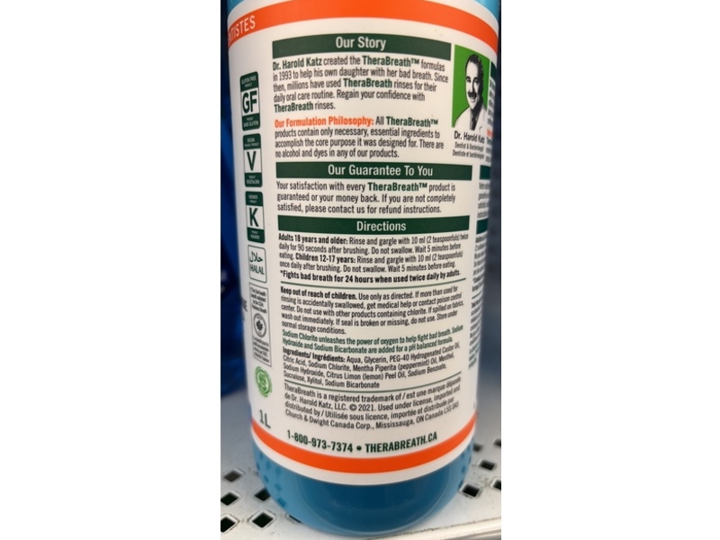 TheraBreath Fresh Breath Mouthwash, Icy Mint, 1 L