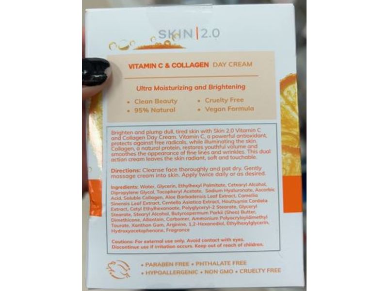 Skin 2.0 Ultra Moisturizing & Brightening Day Cream, Vitamin C & Collagen, 1.69 fl oz/50 mL