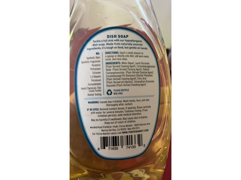 Thrive Market Dish Soap, Unscented, 24 oz/710 mL