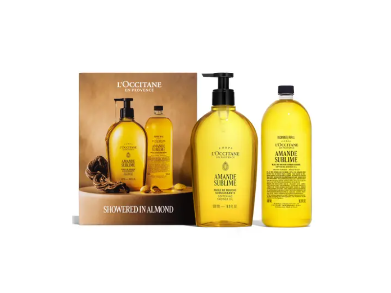 L'Occitane En Provence Softening Shower Oil + Refill Duo, Amande Sublime, 16.9 fl oz/500 mL