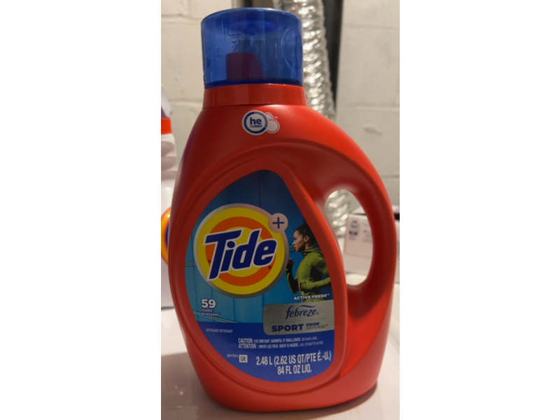 Tide Plus Febreze Sport Odor Defense Liquid Laundry Detergent, Active Fresh, 54 loads, 84 fl oz/2.48 L