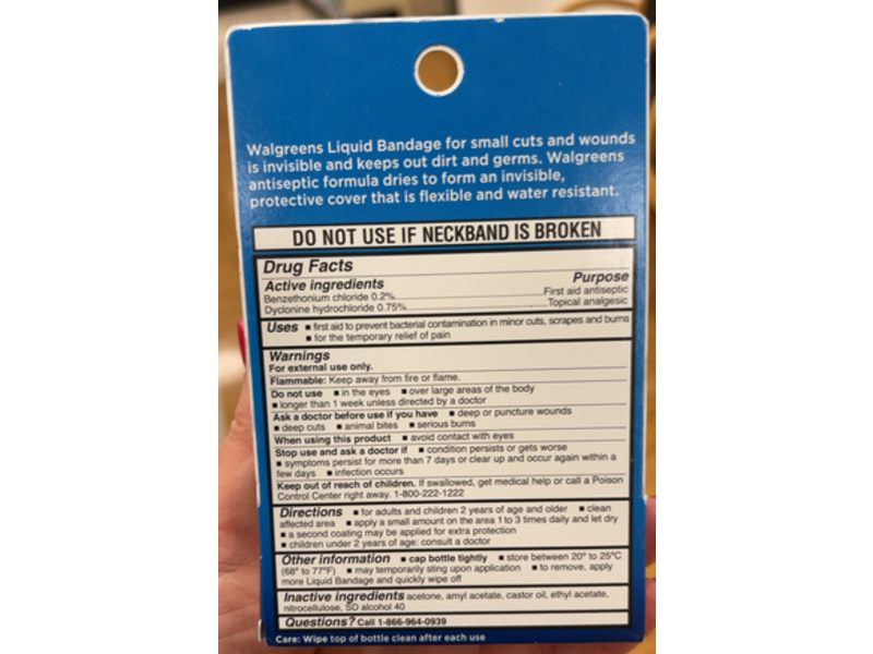 Walgreens Antiseptic Liquid Bandage, Benzethonium Chloride / Dyclonine Hydrochloride, 1 fl oz/29.6 mL