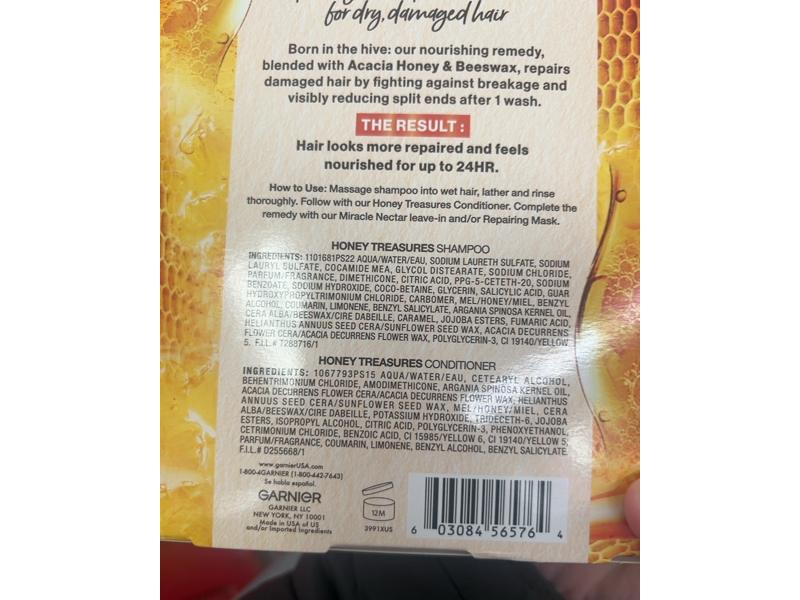 Garnier Whole Blends Repairing Shampoo & Repairing Conditioner Set, Honey Treasures, 12.5 fl oz/370 mL