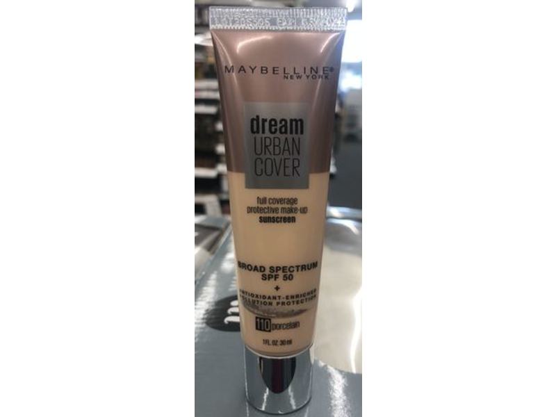 Maybelline New York Dream Urban Cover Foundation, SPF 50, 110 Porcelain, 1 fl oz/30 mL