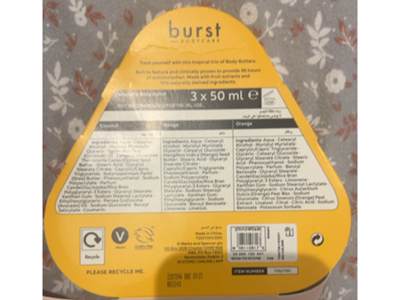 Burst Body Care Body Butter Trio, Mango+Orange+Coconut, 50 mL