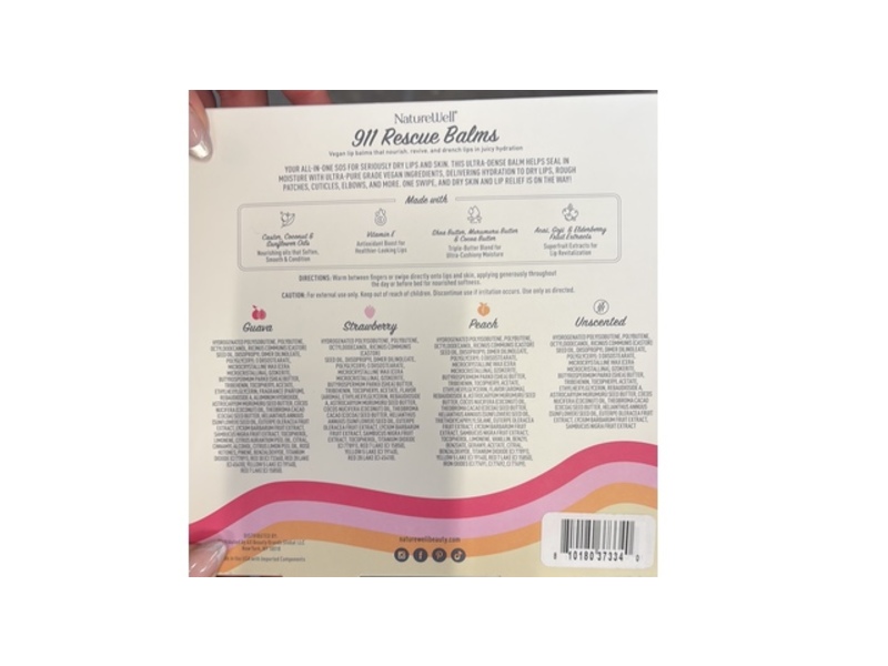 Naturewell 911 Rescue Balms Set, Guava, Strawberry, Peach & Unscented, 0.53 oz/10 g